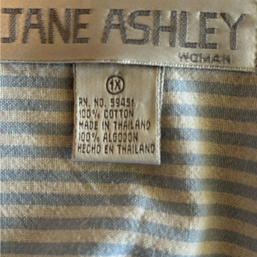 Vintage Jane Ashley Blue & White Striped Embroidered Shirt - pearl beading- 1X - Picture 10 of 12